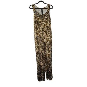 World Family Ibiza Womens M Leopard Print Embroidered Floral Wide Leg Jumpsuit